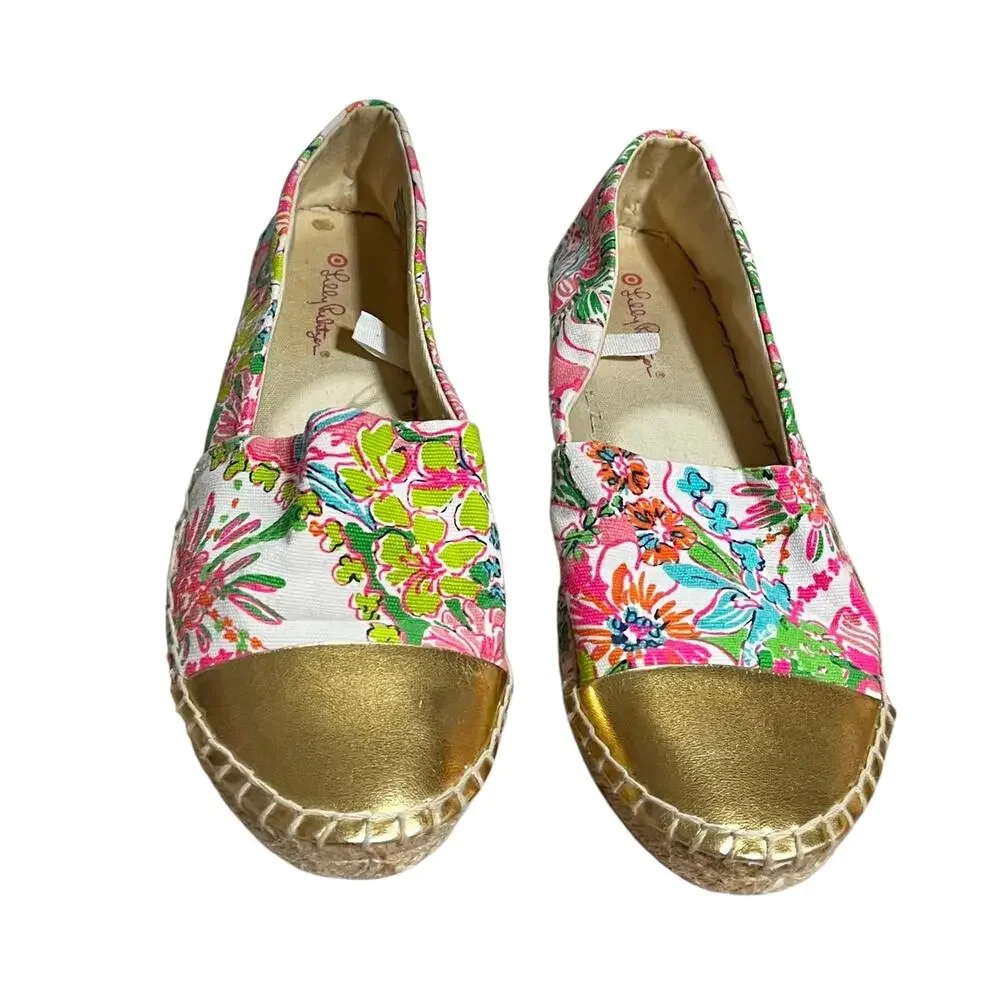 Lilly Pulitzer Target Girls Size 1 Youth Espadrilles Pink/Gold Nosie Posey shoes